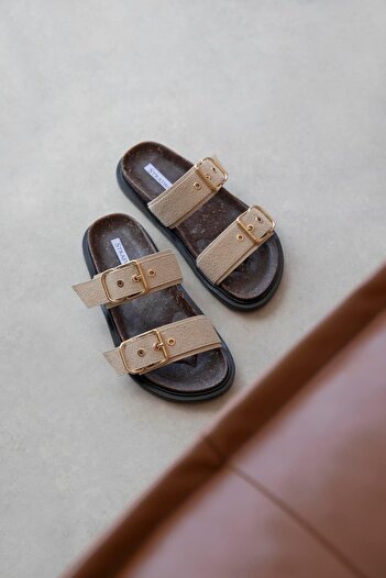 STRASWANS Gita Γυναικεία Πόρπη Λεπτομέρεια Daily Comfort Suede Παντόφλες Μπεζ