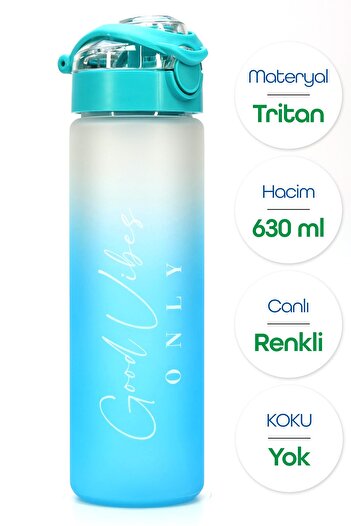Telvesse Water Flask Tritan Wide Mouth Water Bottle Gradient Type Sports Flask Waterer Bpa-Free 630ml Turquoise 0111