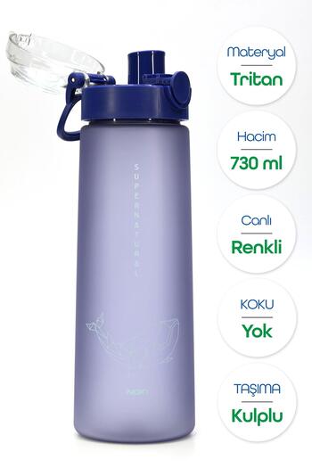Telvesse Su Matarası Tritan Geniş Ağız Su Şişesi Luxury Spor Matarası Suluğu BPAsız 730 mL Mavi 0110