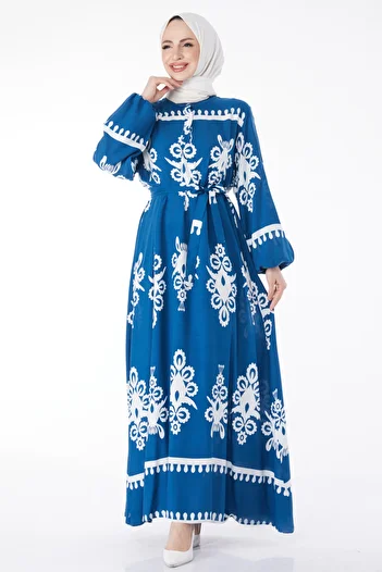 TOFİSA Πολύχρωμο φόρεμα Indigo με σχέδια - 24989