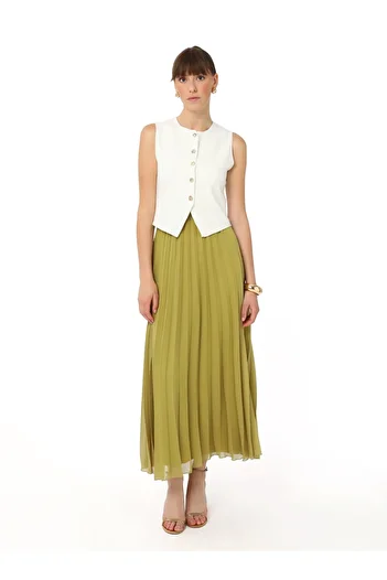 Refka Pleated Chiffon Skirt - Yag Green - Refka