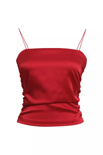 Keikei Kırmızı saten kolsuz crop top