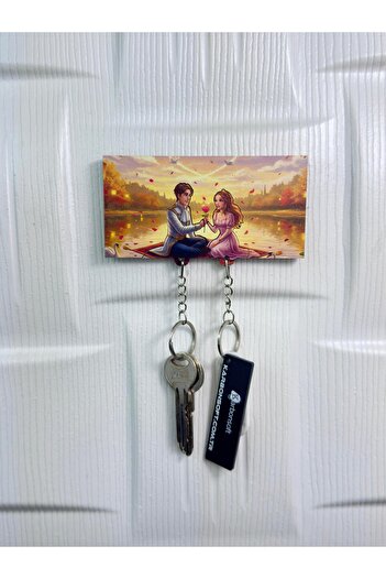 karbonsoft Handmade Wooden Fairy Tale Couple and Storks Themed Romantic Keychain