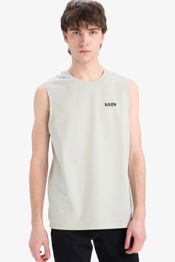 DeFacto Regular Fit Printed Light Khaki Men's Sleeveless T-Shirt E3217Ax/Kh494