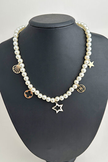 Modex D.Shell Star Clover Figured Row Pearl Necklace (40cm)