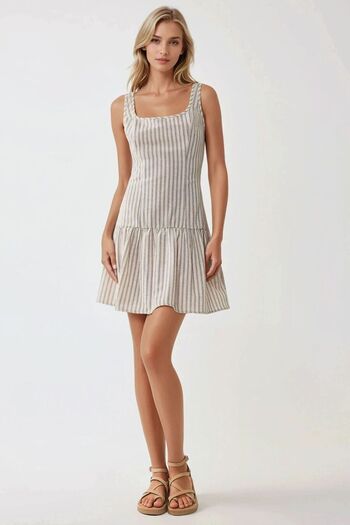 Hiccup Square Neck Striped Fitted Mini Dress