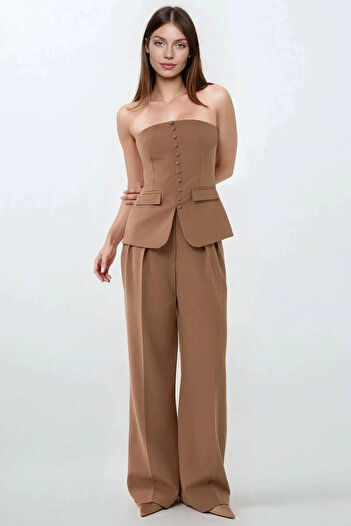 Hiccup Strapless Buttoned Front Woven Top