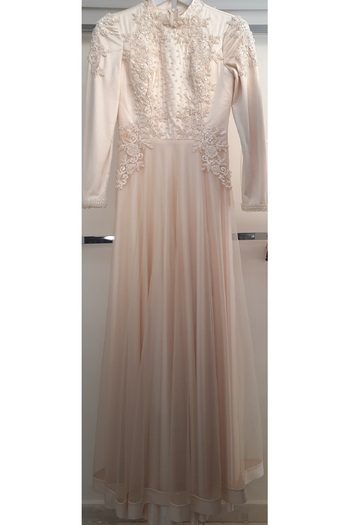 N.Y.YILDIZ Star Tulle Satin Embroidered Beaded Long Length Lined Sleeve Evening Dress