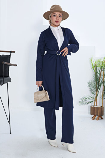 TOFİSA Cardigan Trousers Double Set Navy Blue - 13197
