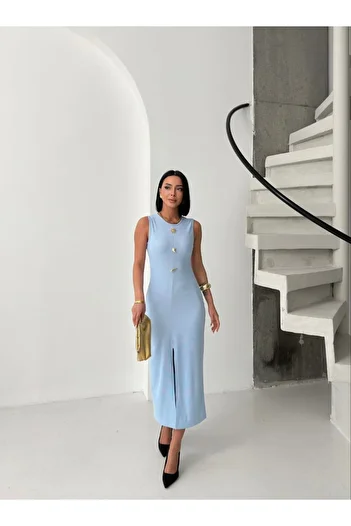 Cistern İstanbul Rochie de vară cu detaliu cu nasturi de soare albastră