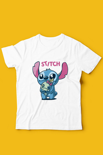 Store Stich Pattern Printed Children's Black and White Tshirt