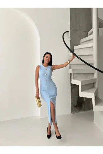 Cistern İstanbul Rochie de vară cu detaliu cu nasturi de soare albastră
