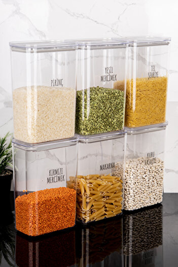 Dolkin Home 6-Piece 3000 ml Vacuum Cover Food Set Pulses Storage Box 25 Types Transparent Pulses Label
