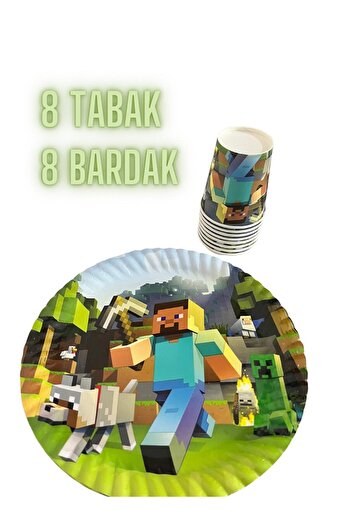 partyrüyası Minecraft Temalı 8 Kişilik Doğum Günü Set