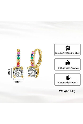 OEM Daizy Rainbow Earrings in S925 Silver plated with 14K Gold - Zirconia - Multicolor