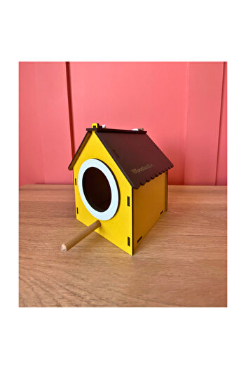 WoodenZoo Wooden Decorative Bird House Nest, Nest, Balcony, Garden Accessory (Yellow)