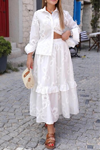 Suziş 100% Cotton Embroidered Shirt and Skirt Set T30106