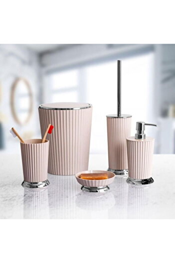MATMEL Nely Chrome Plated Bathroom Trash Can - Beige - 6 Lt