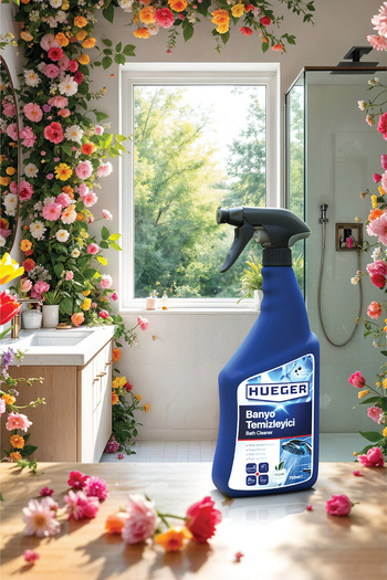 Hueger Vegan Bathroom Cleaner – Strong Limescale and Dirt Remover Set of 3 with Foam & Spray Head 2250 ml