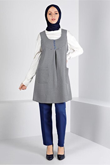 Alvina Houndstooth Patterned Buttoned Gilet 43431