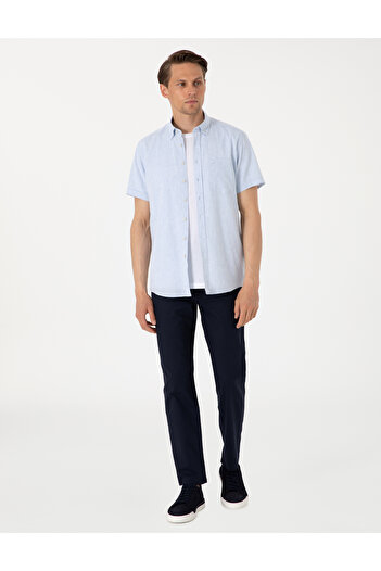 Pierre Cardin Lacivert Carrot Fit Keten Karışımlı Beli Lastikli Bağcıklı Kanvas Pantolon 50308073-VR033