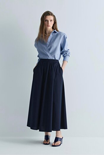 Suud Collection Navy Blue Lara Flared Skirt