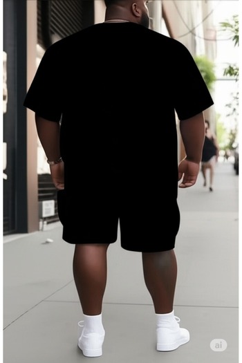 NO 601 Men's Black T-Shirt Black Shorts Milano Large Size Battal Size Team