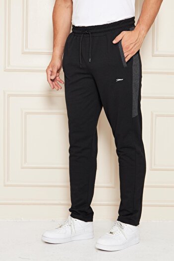 TRENDHİLL Men's Straight Leg Striped Relaxed Fit Sweatpants Black 6504-S