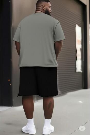 NO 601 Men's Gray T-Shirt Black Shorts Milano Large Size Battal Size Team