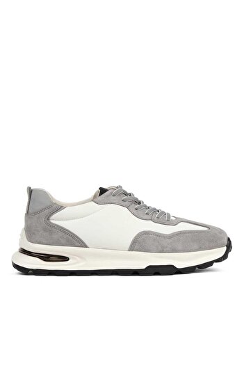 Celal Gültekin Men's Gray Lace-Up Suede Leather Sneakers