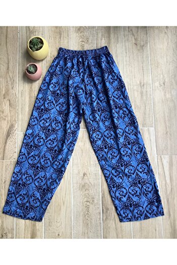 BİLGENS BUTİK Women's Summer Relaxed Cut Patterned Woven Pants