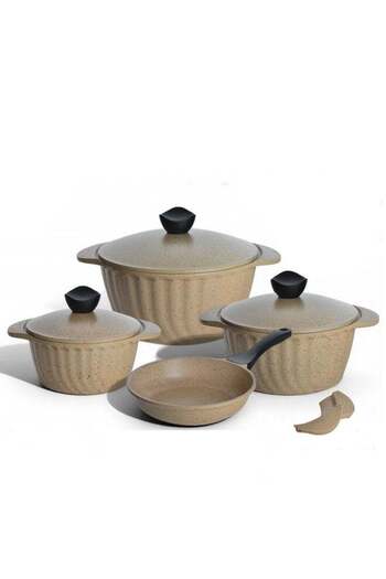 Procila 9-Piece Aluminum Cookware Set With Aluminum Lid Beige