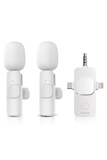 exaltus Set of 2 Professional Lavalier Microphones, ®, Usb C, 3.5 Jack, Lightning, Background noise reduction, 30m