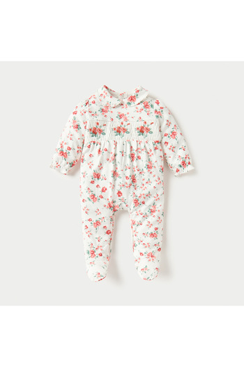 giggles All-Over Floral Print Closed Feet Sleepsuit With Long Sleeves