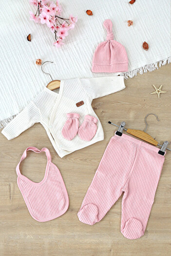 Sitilin Baby Girl White Natural 100% Cotton Fabric 5-Piece Hospital Release Set Stl6999