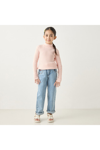 Juniors Textured Turtle Neck Sweater With Long Sleeves