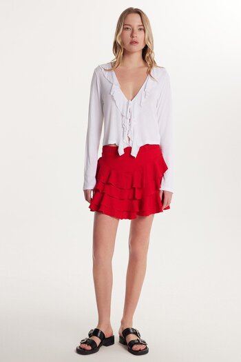 Tudors Women's Relax Fit Comfortable Cut Pleated Red Skirt with Elastic Waist