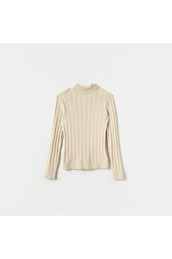 Juniors Textured Turtleneck Sweater With Long Sleeves