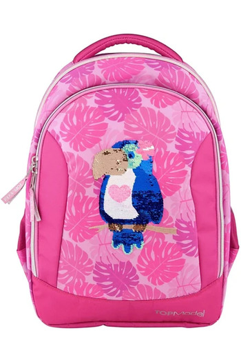Top Model Pink school bag with reversible sequins Tropical