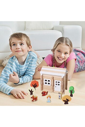 OEM Wooden Building House, Interactive Model with Mortise and Tenon Joints, Montessori, 75 pieces