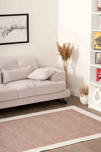 Serente Home Jüt Desenli Kaymaz Taban Yıkanabilir Şönil Halı Krem Beyaz Yolluk 4180