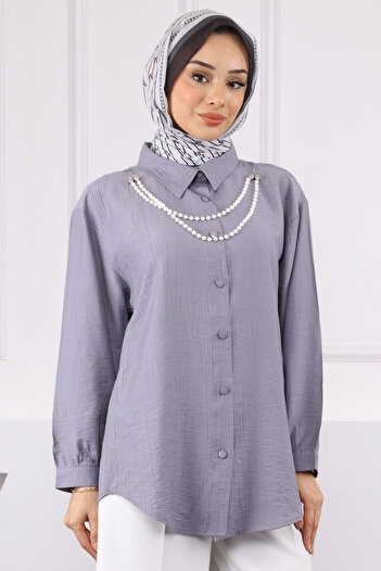 İmajButik Gray Pearl Pendant Shirt