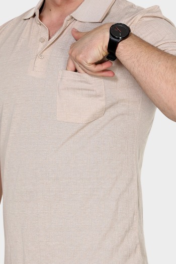 HEDEFNUR TEKSTİL Ανδρικό μπλουζάκι Dad Beige με γιακά, τσέπες, σχέδιο και κλασική εφαρμογή