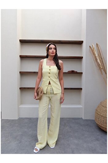 ESRAHELVACI Square Collar Vest Pants Set