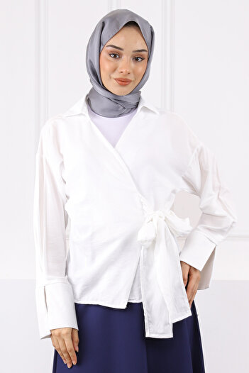 İmajButik Ecru Side Tie Shirt