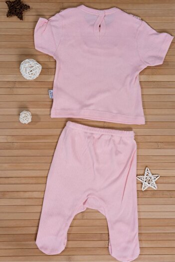 agugu Lace Collar Short Sleeve Double Baby Set Pink