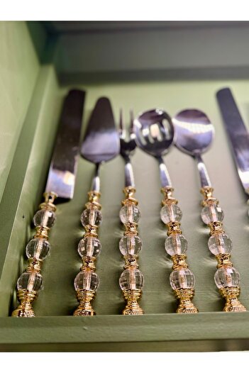 hediye Esterhomedecor 5-Piece Bead Model Serving Spoon Set Gold