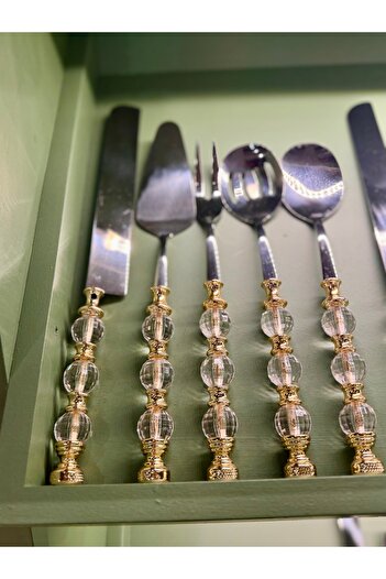hediye Esterhomedecor 5-Piece Bead Model Serving Spoon Set Gold
