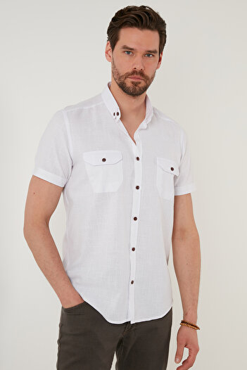 Buratti Buttoned Collar 100% Cotton Slim Fit Pocket Shirt Men's Shirt Cf21s111153