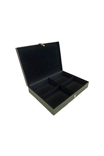 Adalinhome Four Compartment Accessory Jewelry Wooden Box with Leather Overlay Black